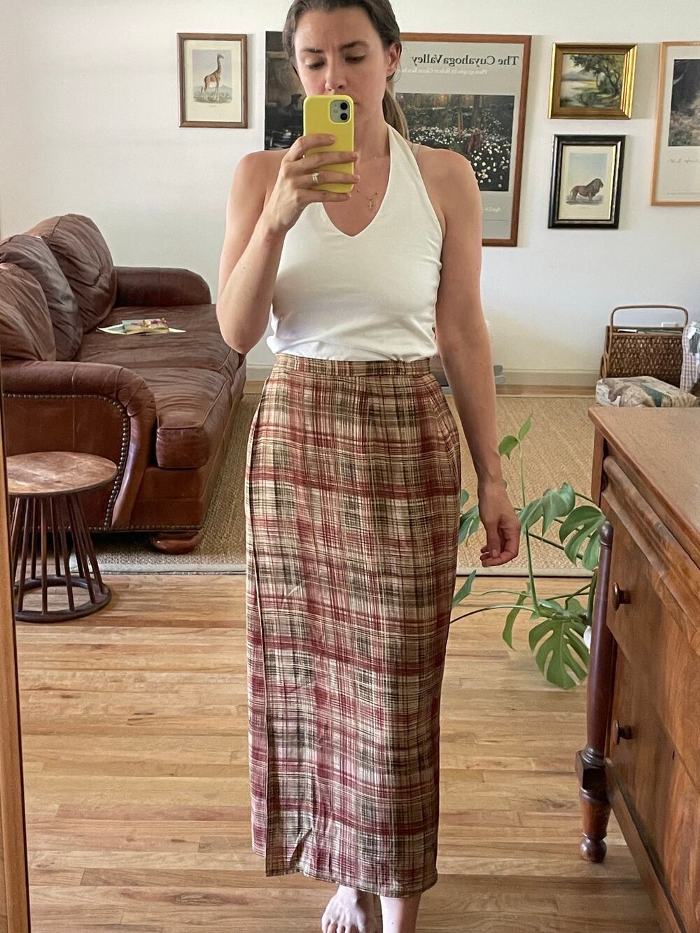 90s Vintage Silk Plaid Wrap Skirt